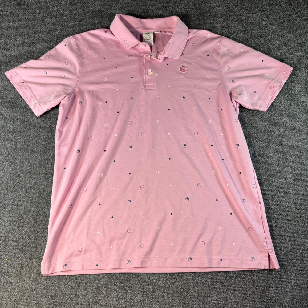 Puma Arnold Palmer Mens Pink Umbrella Print Golf Polo Shirt Large